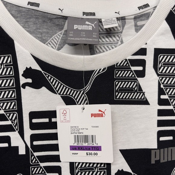 Puma Power All Over Print Graphic Tee Logo Black White T Shirt Men 2XL NWT - Picture 8 of 11